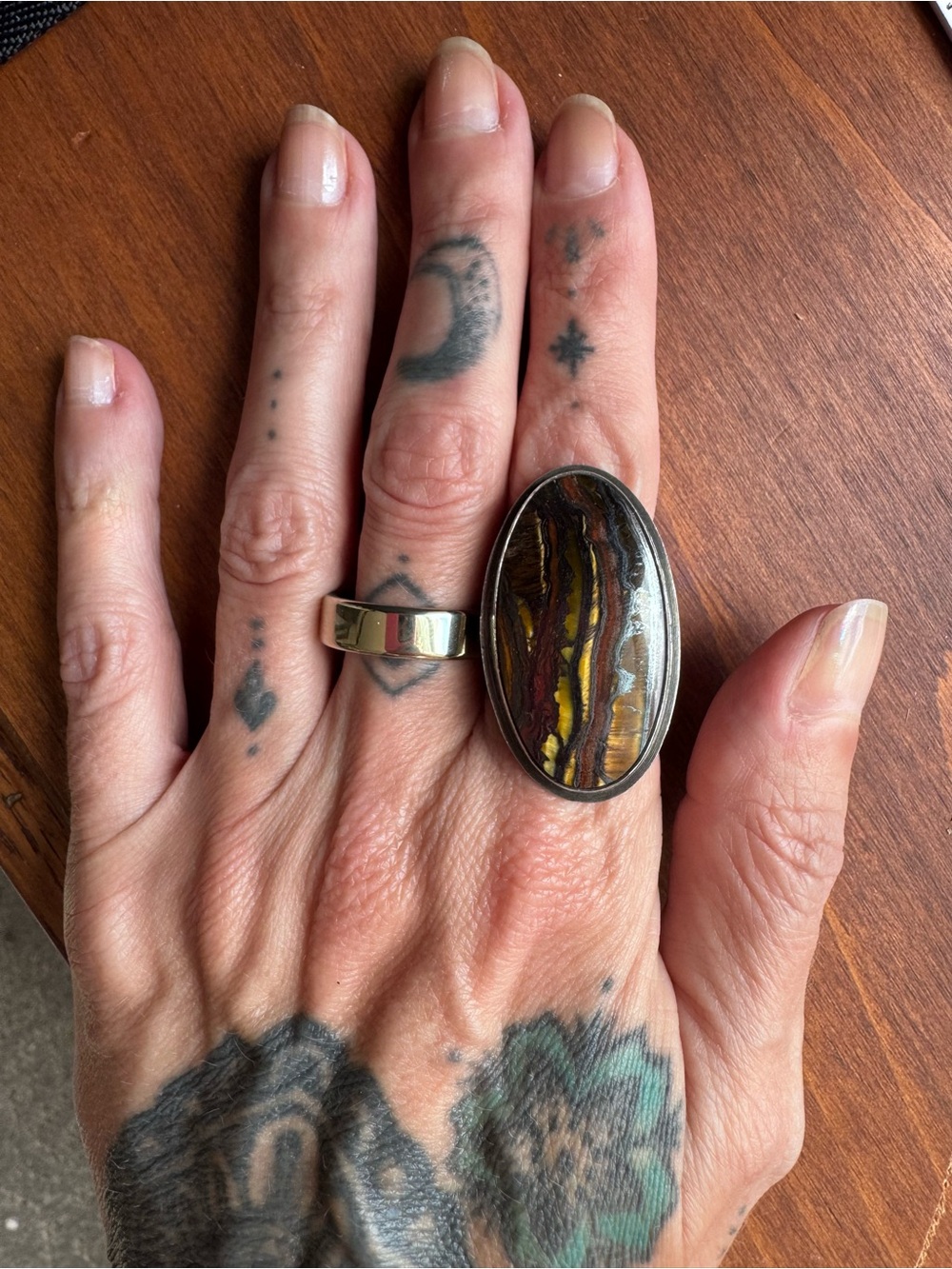 Tiger Iron Sterling Silver OOAK Statement Ring - Size 7.5